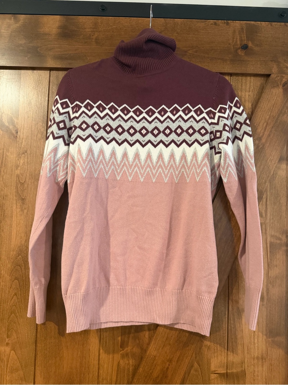 LL Bean Cotton Cashmere Blend Women's Pink Fair Isle Turtleneck Sweater